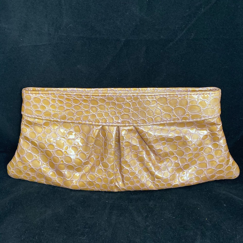 Laura Merkin Leather Croc Embossed Clutch 12x5”